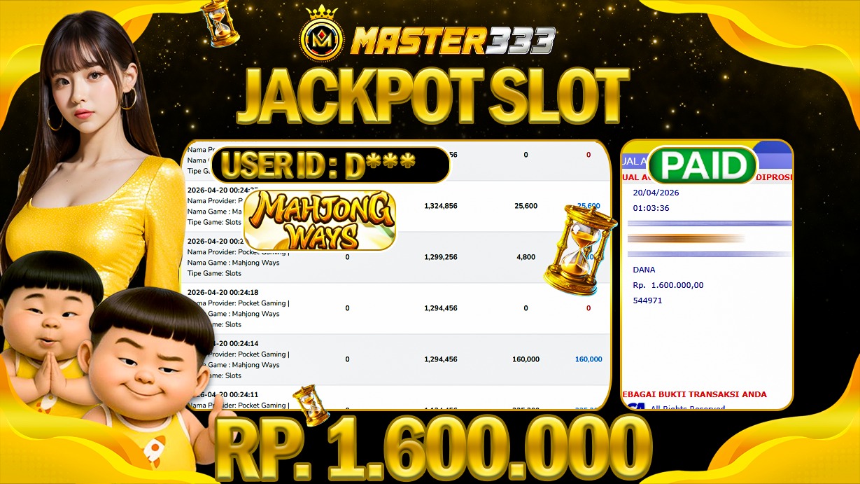 JACKPOT Rp 1.600.000 JUTA DI MASTER333 LANGSUNG BAYAR LUNAS